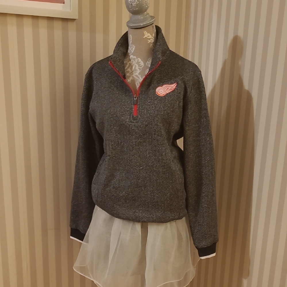 Women's Gray and Red Quarter-Zip Sweatshirt